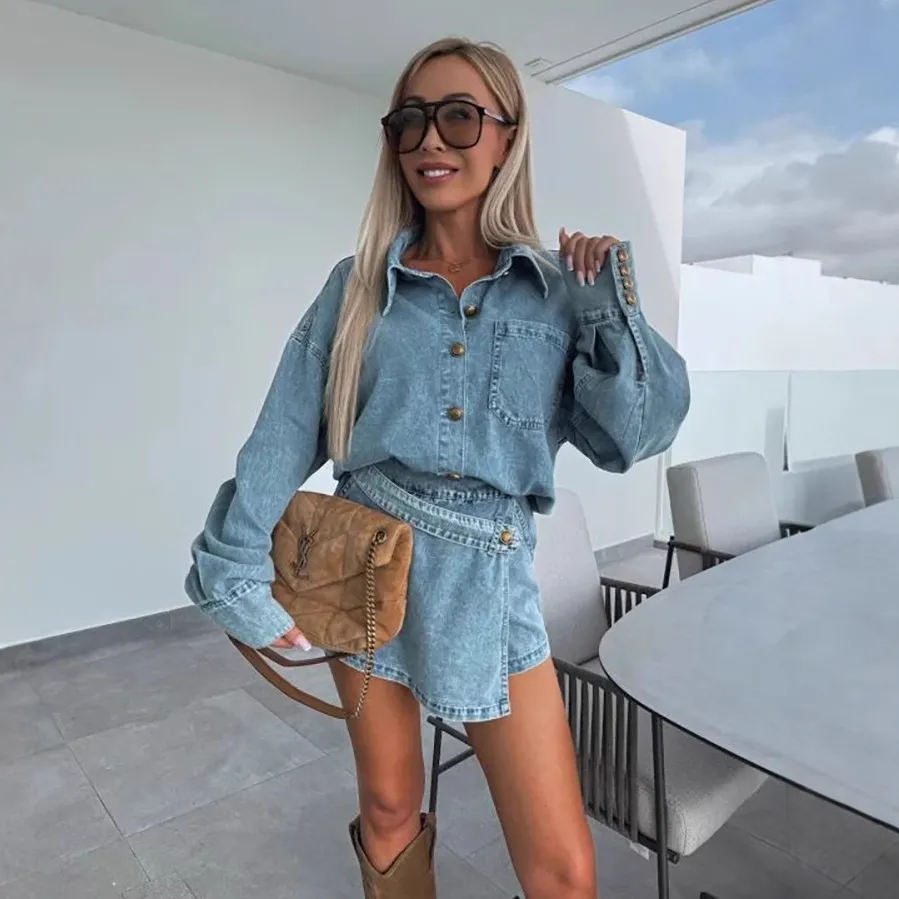 Denim coat + skirt