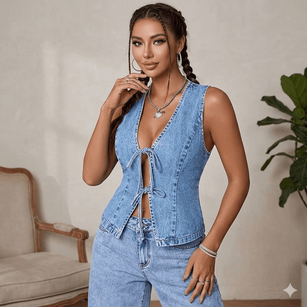 Slim-Fit Lace-Up Denim Vest